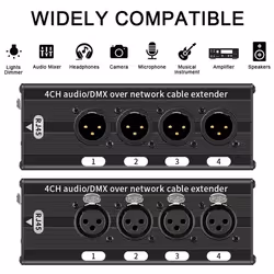 1 Pair 4 Channel XLR/ Audio RJ45 Cat5/Cat6 Ethernet Extender