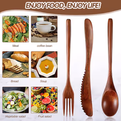 Wooden Spoon Fork Knife Cutlery Set Kitchen Flatware Set (24 Pieces)