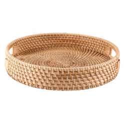 Round Rattan Serving Tray Decorative for Coffee Table Natural(Small)