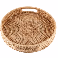Round Rattan Serving Tray Decorative for Coffee Table Natural(Small)