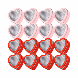 16 PCS Heart Shape Metal Tins with Lid Metal Tin Cans Red and Pink