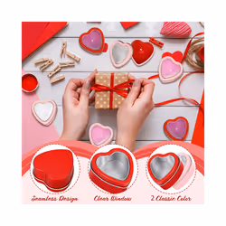 16 PCS Heart Shape Metal Tins with Lid Metal Tin Cans Red and Pink