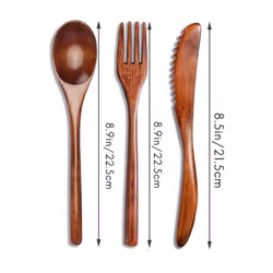 15 Pcs Wooden Spoon Fork Knife Cutlery Set Wooden Dinner Utensil Set