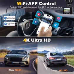Car Dash Camera, 4K 1080p Dash Cam Front Rear WiFi Recorder Camera