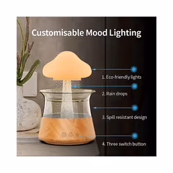 Rain Humidifier Diffuser with 7 Colors Night Lights, with RC