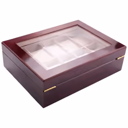 Wooden Watch Box for Watches Men Glass Top Organizer Box 10 Grids
