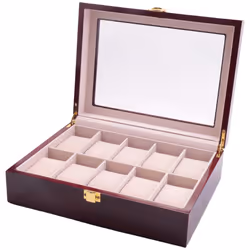 Wooden Watch Box for Watches Men Glass Top Organizer Box 10 Grids