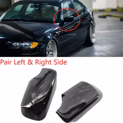 Pair Rear View Mirror Covers For E46/E39 3/5 Series Gloss Black