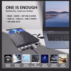 External CD/DVD Drive Player, USB 3.0 CD/DVD-ROM +/-RW CD Burner