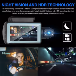 Dual Dash Cam Front and Inside 1440P+1080P Car Black Box Dash Camera