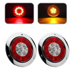 2Pcs 4 Inch Round Truck Trailer Tail Stop Brake Lights Red and Amber