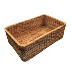 Hand-Woven Rattan Wicker Basket Fruit Tea Snack Bread Basket, L