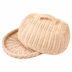Rattan Storage Tray with Cover,Hand-Woven ,for Food, Fruit,Cake,Etc