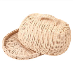 Rattan Storage Tray with Cover,Hand-Woven ,for Food, Fruit,Cake,Etc