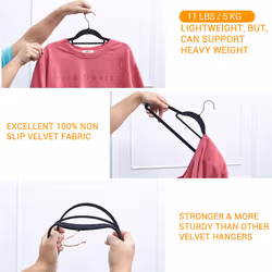 20Pack Velvet Hangers Non-Slip Felt Hangers, for Coats(Black)