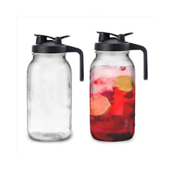 64Oz Glass Pitcher with Lid Wide Mouth Jar Leak-Proof, for Tea, Milk