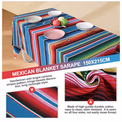 Mexican Blanket Sarape Picnic Rug Throw Tablecloth Hot Rod, 150X215cm