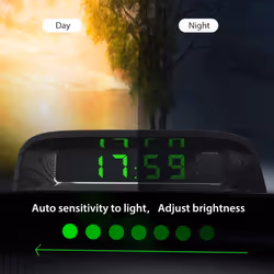 Car Clocks with Night Thermometer Stick-on Digital Solar 24-Hour
