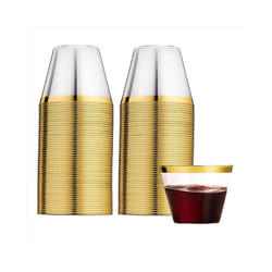 Gold Rimmed Plastic Cups, Plastic Tumblers Reusable Drink Cups