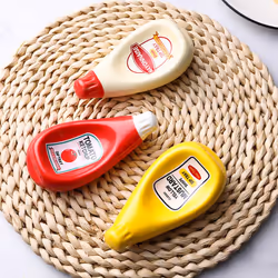 3 Pcs Ceramic Extruded Tomato Sauce Bottle Shape Seasoning Dish - S