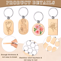 48 Pcs Wooden Keychain Blanks Wood Engraving Blanks