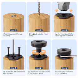 Adjustable Leveling Feet, 3/8inch-16 Thread T-Nut Kit 8 Pack