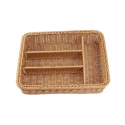 Kitchen Cutlery Storage Basket 4 Compartments Rattan Storage Tray