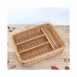 Kitchen Cutlery Storage Basket 4 Compartments Rattan Storage Tray