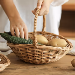 Wicker Basket with Handle, Wicker Shopping Basket, Large