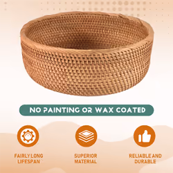 Natural Rattan Round Fruit Wicker Bread Storage Bowls(Large, 1Pcs)
