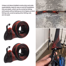 8Pcs Fishing Rod Sleeve Sock, Braided Mesh Rod Sleeve with Lanyard