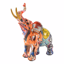 Painting Graffiti Elephant Sculpture Resin Animal Statue Decor A