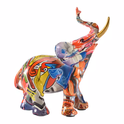 Painting Graffiti Elephant Sculpture Resin Animal Statue Decor A
