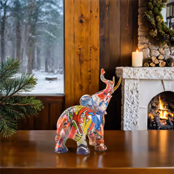 Painting Graffiti Elephant Sculpture Resin Animal Statue Decor A