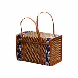 Picnic Woven Basket Wicker Storage Handle Foldable Bamboo Basket A