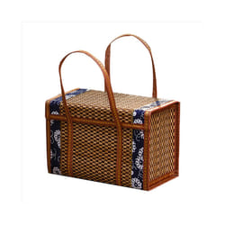 Picnic Woven Basket Wicker Storage Handle Foldable Bamboo Basket A
