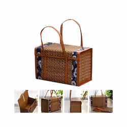 Picnic Woven Basket Wicker Storage Handle Foldable Bamboo Basket A