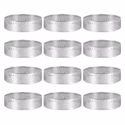 12 Pack Stainless Steel Tart Rings 3 In,Perforated Cake Mousse Ring