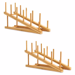 2 PCS Wooden Dish Rack Bamboo Pot Lid Holder Kitchen for Dish Plate