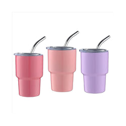3PCS Mini Tumbler Shot Glass with Straw & Lid, Double Wall, 2Oz(A)