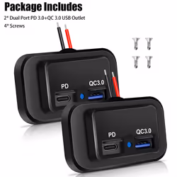 2PCS 12V/24V RV USB Outlet, Dual PD3.0 Type-C (USB C) & Quick Charge