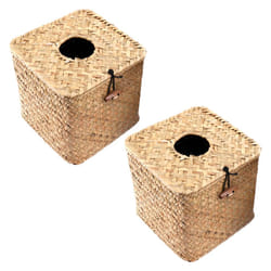 2 Pack Square Seagrass Tissue Box - Straw Tissue Box Cover