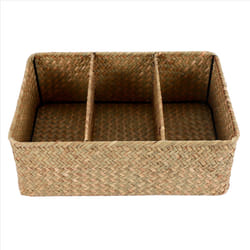3-Section Wicker Baskets for Shelves, Seagrass Storage Baskets Large