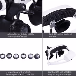 Headband LED Magnifying Glass Headlamp Microscope Watch Repair