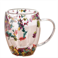 2PCS Fillings Dry Flowers Double Wall Glass Cup With Handle