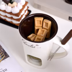 Fondue Mug Set Chocolate Cheese Milk Cream Making Set White