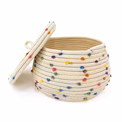 Small Rope Basket with Lid,Small Round Woven Storage Basket with Lid