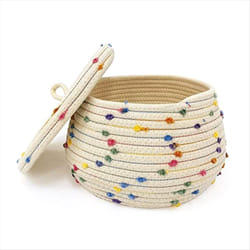 Small Rope Basket with Lid,Small Round Woven Storage Basket with Lid