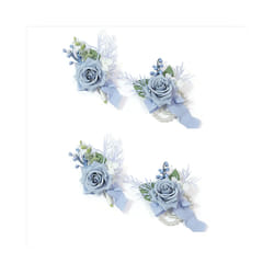 4PCS Dusty Blue Corsage and Boutonniere Set, Wrist Corsage Bracelets