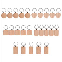 25Pieces Blank Wooden Key Chain Diy Wood Keychain Rings Key Tags